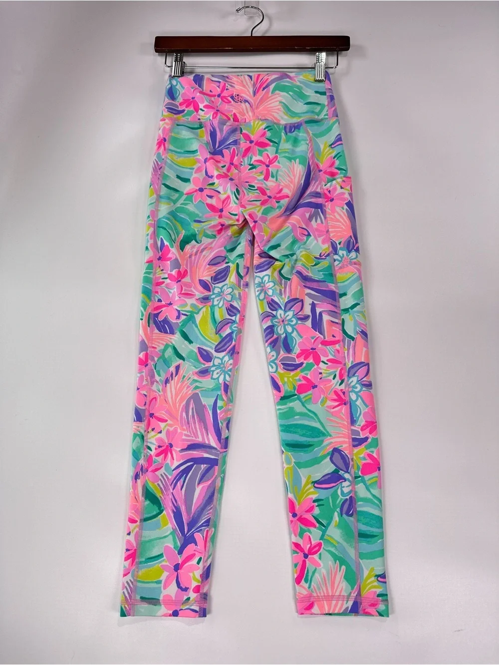 Lilly Pulitzer Luxletic Weekender Legging High Rise Floral Palm Multi Pink XS